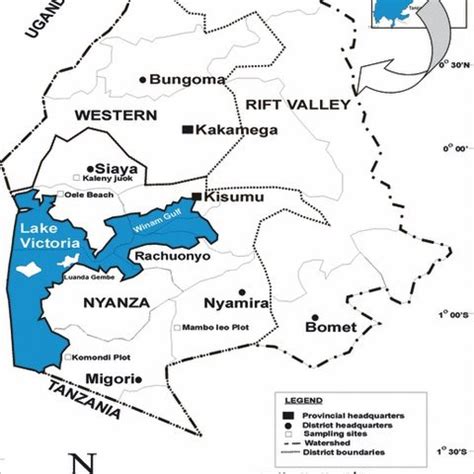 Map of Lake Victoria basin, Kenya, showing study sites. | Download ...