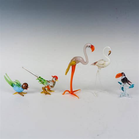 5pc Collection Of Art Glass Bird Figurines Auction