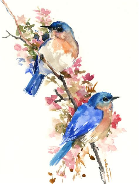 Bluebirds and Spring artwork original painting watercolor | Etsy