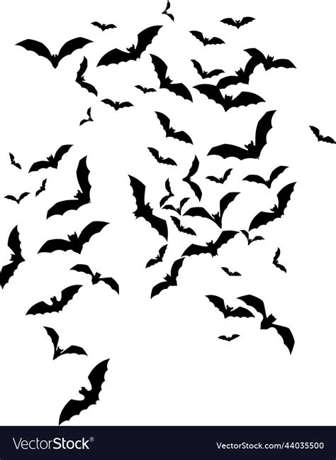 Bat swarm flying silhouette halloween Royalty Free Vector