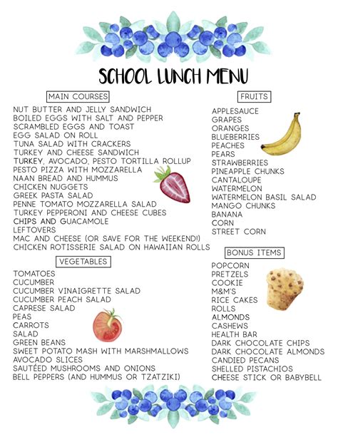 School Packed Lunch Menu - FREE PRINTABLE!