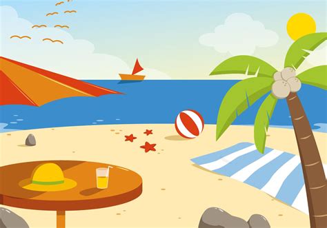 Summer Beach Vector Illustration | Beach cartoon, Beach illustration ...