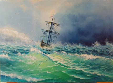 storm at sea Painting by valentyna hermashova | Saatchi Art