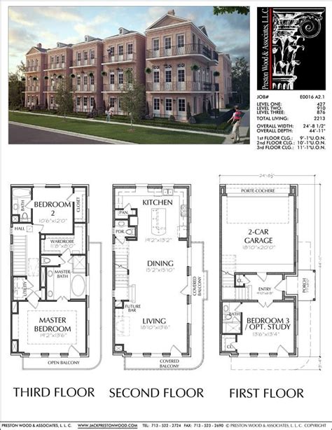 three story townhouse with second floor and first floor plans for two ...