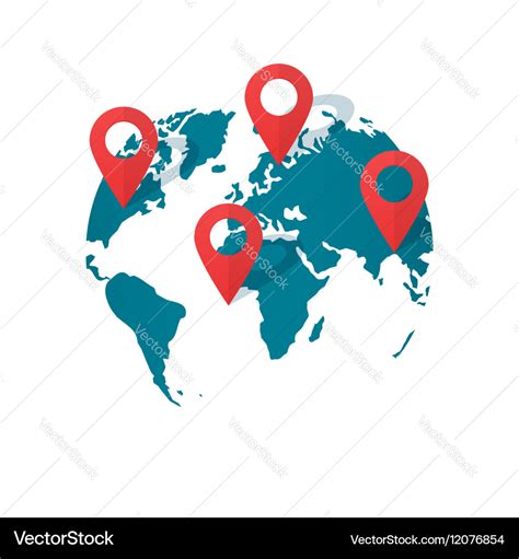 World map location pins global gps Royalty Free Vector Image