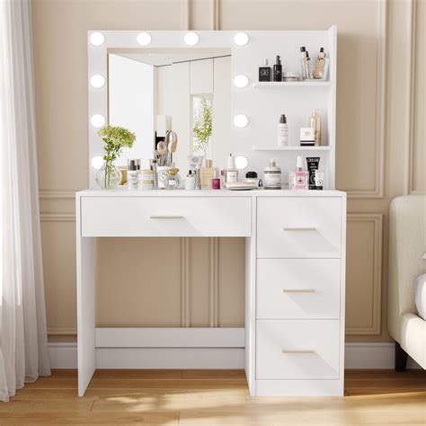 Rovaurx Makeup Vanity Table With Lighted Mirror, Makeup Vanity Desk ...