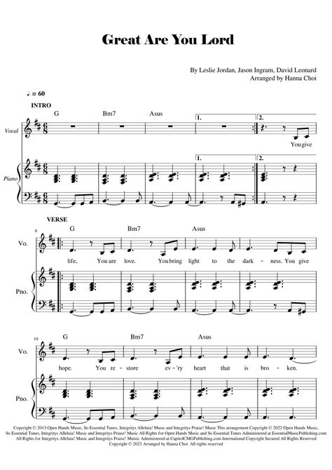 Great Are You Lord (arr. Hanna Choi) Sheet Music | All Sons & Daughters ...