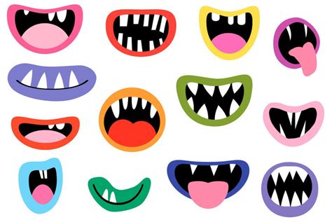 Monster Mund Clipart set lustiges Gesicht Element dumme alien Zähne ...