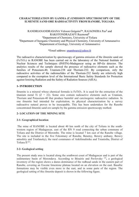 Characterization by Gamma (Γ) Emission Spectroscopy of the Ilmenite ...