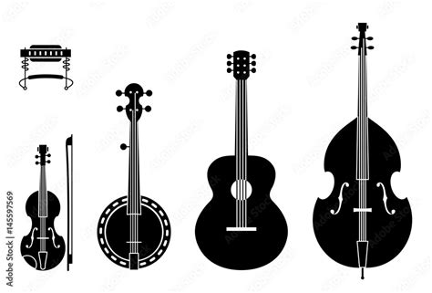 Country Music Instruments Silhouettes With Strings. Vector Illustration ...