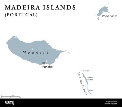 Madeira Islands political map with capital Funchal. Portuguese ...