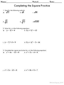 Completing the Square Practice Worksheet by Infinite Degree | TpT