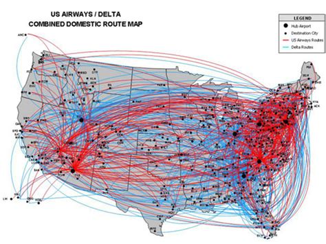 US Airways and Delta combined domestic routes (source:... | Download ...