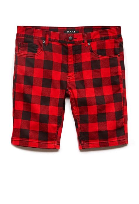 21men Buffalo Plaid Denim Shorts in Red for Men (BLACK/RED) | Lyst ...