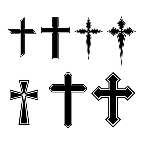 A set of Christian cross icon in black and white. They are different ...