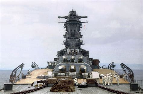 IJN Musashi showing her 46cm Type 94 guns taken from the bow, August ...