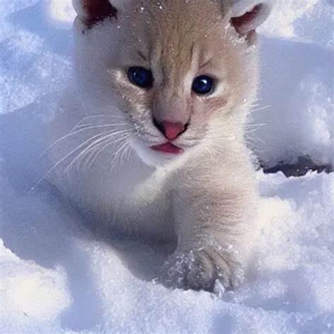 a baby white panther playing in the snow, cutest award | Stable Diffusion