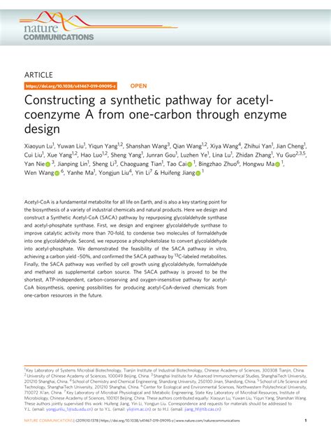 (PDF) Constructing a synthetic pathway for acetyl-coenzyme A from one ...