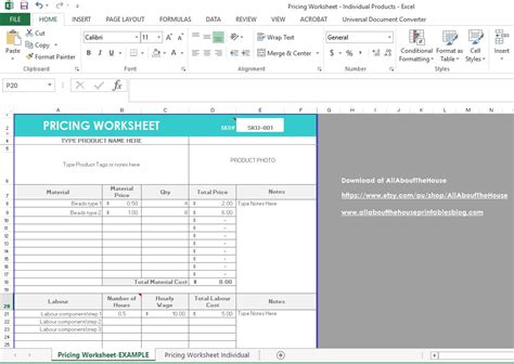 Pricing Worksheet Template Excel