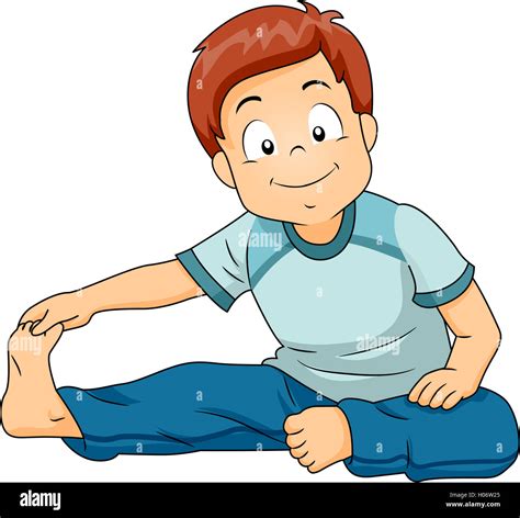 Illustration of a Little Boy Doing Stretching Exercises Stock Photo - Alamy