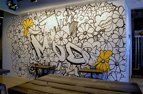 Graffiti Mural on White Brick Wall in Michigan for Mod Pizza | White ...