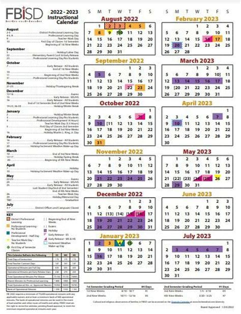 Fort Bend ISD 2022-23 instructional calendar approved and viewable