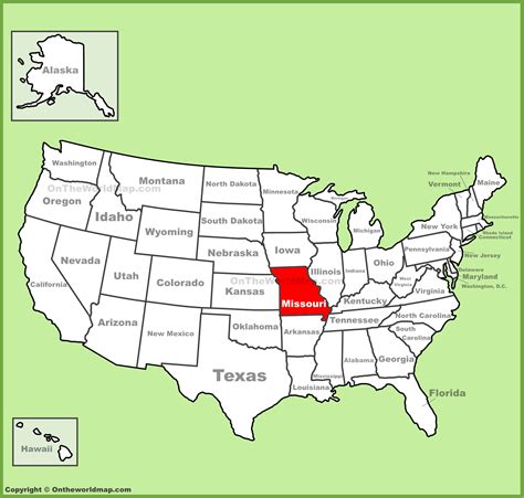 Missouri location on the U.S. Map - Ontheworldmap.com