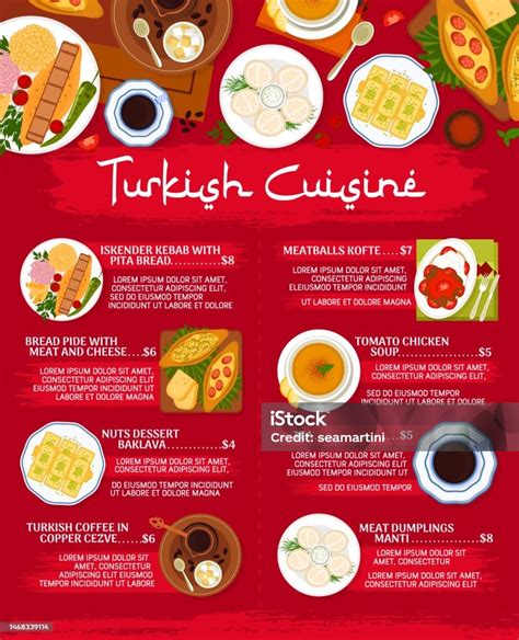 Turkish Cuisine Restaurant Menu Vector Page Stock Illustration ...