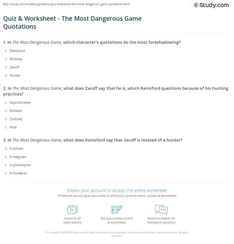 Quiz & Worksheet - The Most Dangerous Game Quotations | Study.com