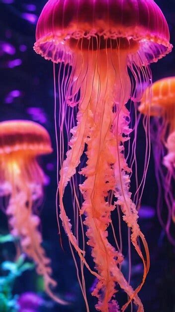 Premium AI Image | Beautiful jellyfish in the neon light in aquarium ...