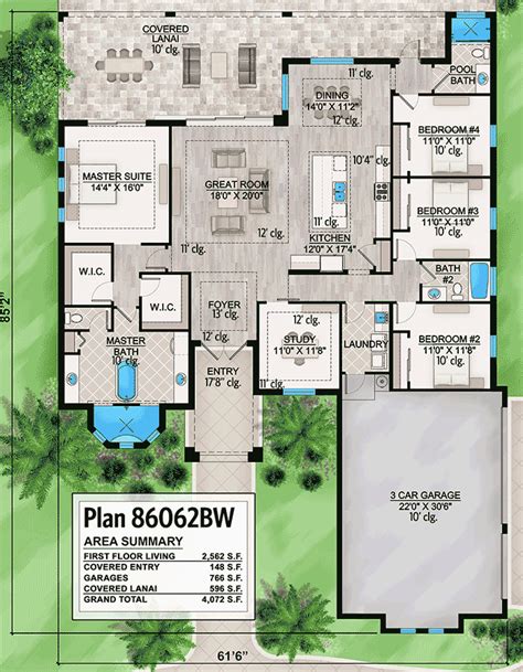 One Story House Plan With Open Floor Plan - 86062BW | Architectural ...