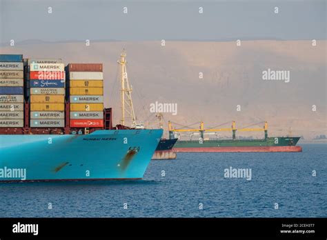 Egypt, Suez Canal. Maersk Line container ship transiting the Canal ...