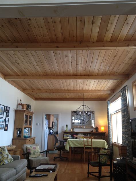 Ceiling Cedar Plank Ceiling In Cottage With False Beams Picturesque ...