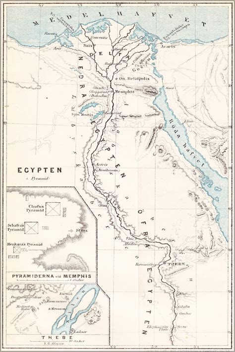 24"x36" Gallery Poster, Map of Ancient Egypt with pyramids at Memphis ...