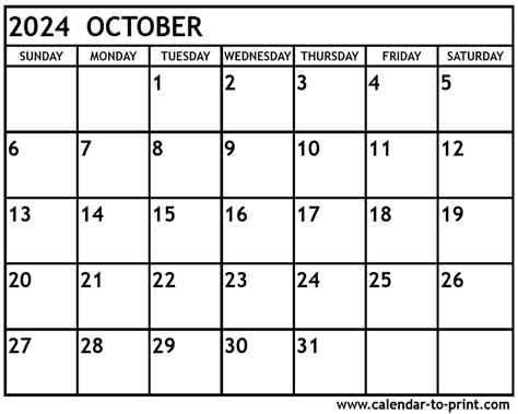 October 2024 Calendar Printable Free - Printable Templates by Nora