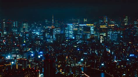 night city, aerial view, tokyo, city lights, metropolis, 4k HD Wallpaper