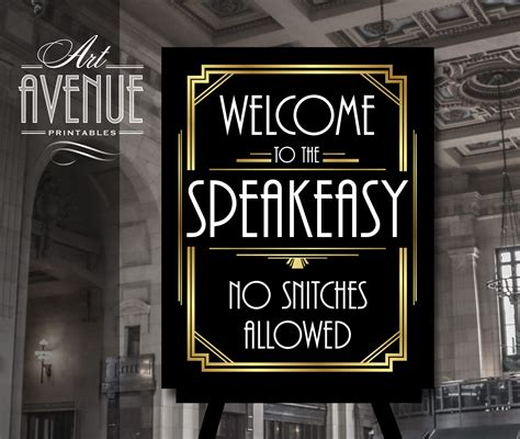 Editable Welcome to the Speakeasy Sign Template Gold Gatsby Speakeasy ...