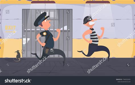 Prisoner Escapes Prison Escape Criminal Policeman Stock Vector (Royalty ...