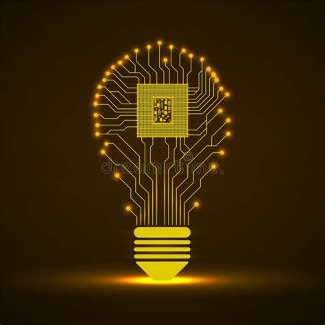 Technology Neon Light Bulb Circuit Board with Cpu Inside Stock Vector ...