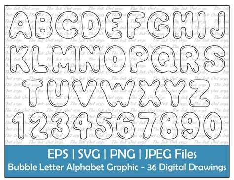 Bubble Letter Alphabet and Numbers Vector Clipart / Outline Text ...