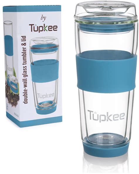 Tupkee Double Wall Glass Tumbler - All Glass Reusable Insulated Tea ...