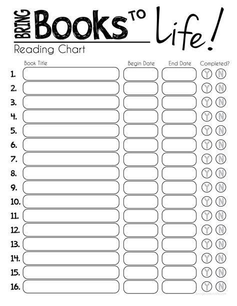 Free Printable Reading Reading Chart - Printable Word Searches