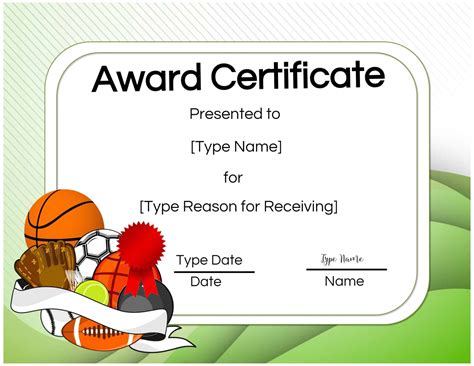 Sports Award Certificate Template - Printable Word Searches