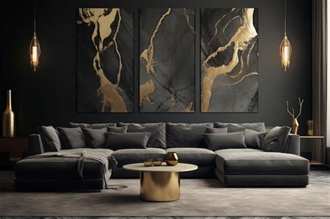 Premium AI Image | A living room with a gold leaf wall art.