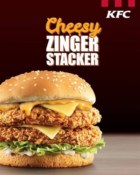 KFC new Cheesy Zinger Stacker comes with 2 Zinger fillets, 2 cheese ...