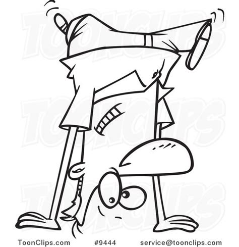 Cartoon Black and White Line Drawing of a Guy Doing a Cartwheel #9444 ...