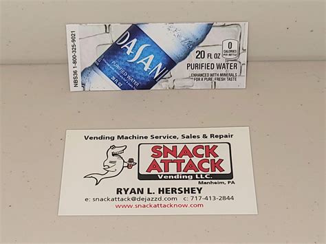 (1) Dasani Water 20oz. Bottle Vending Label | Snack Attack Vending LLC ...