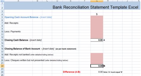 Bank Reconciliation Statement Excel Template XLS - Microsoft Excel ...