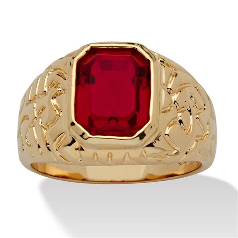 PalmBeach Jewelry Men's Emerald-Cut Simulated Ruby Nugget-Style Ring 2. ...