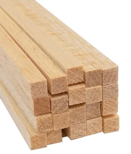 Balsa Wood Strips, 1/4" x 1/4" x 36", 20/pkg